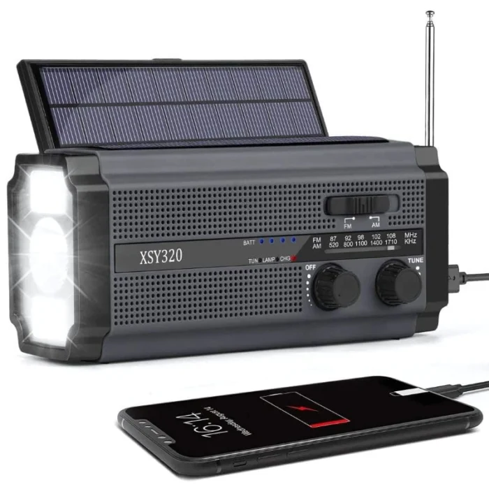 Radio de Emergencia Portátil 5000 mAh Gris y Negro
