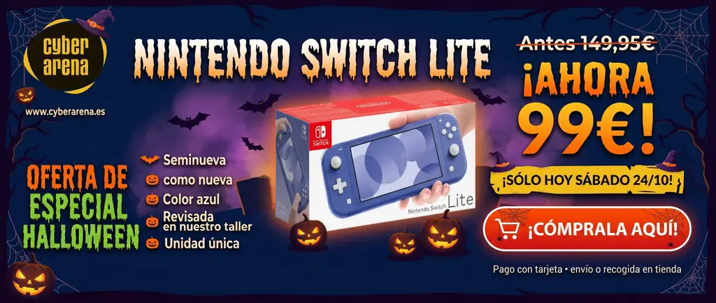 Oferta especial Halloween: Nintendo Switch Lite azul seminueva por 99 € en Cyber Arena Dénia