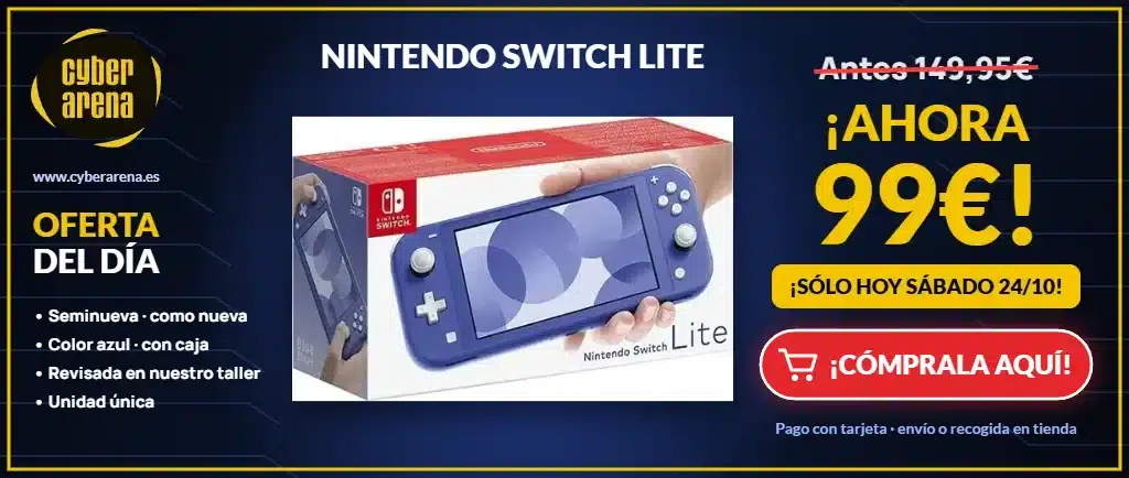 Oferta del día: Nintendo Switch Lite azul seminueva por 99 €. Cómprala aquí en Cyber Arena Dénia